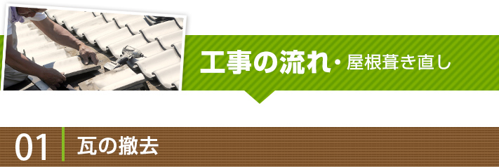 屋根葺き直し　工事の流れ01:瓦の撤去