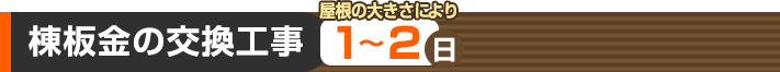 棟板金の交換工事；屋根の大きさにより１~２日