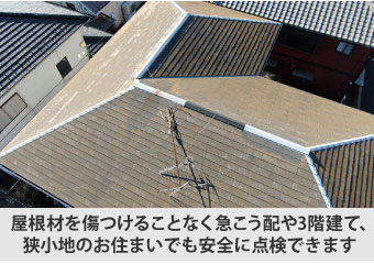 ドローンを利用すれば3階建や狭小地の点検も安全に行えます