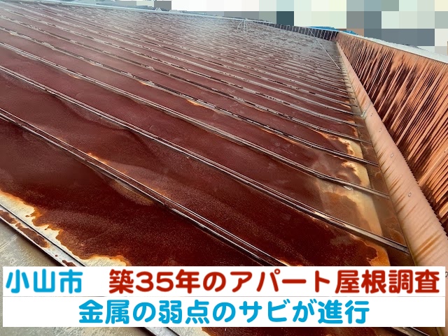 小山市　築35年のアパート屋根を調査｜金属の弱点であるサビが進行
