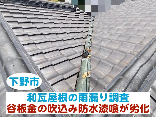 下野市　和瓦屋根で雨漏り｜谷板金の吹込み防水漆喰に浮きや剥がれを確認
