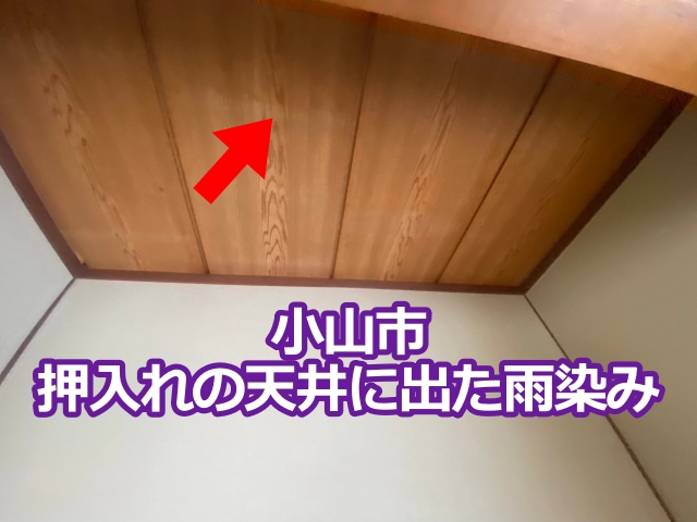 小山市の押入れの天井に出た雨染みを調査
