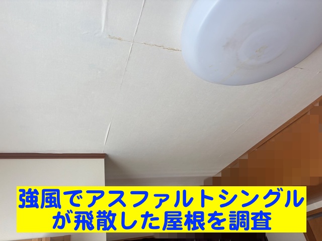 栃木市　強風によりアスファルトシングル飛散　天井雨漏りの写真