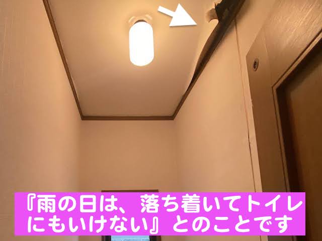 栃木市　雨漏りした天井上の屋根を確認　トイレの雨漏りの写真