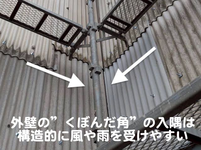 結城市　外壁入隅コーナーへのオリジナル板金施工　入隅解説用の写真