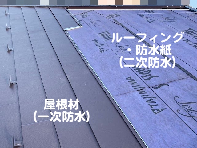 古河市 屋根カバー工法の二次防水　屋根材とルーフィングの関係解説用の写真