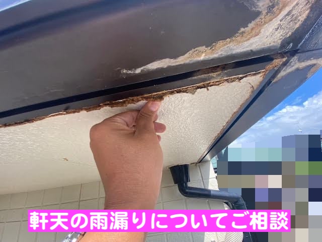 下野市　ベランダの雨漏り調査　雨漏りした軒天の写真