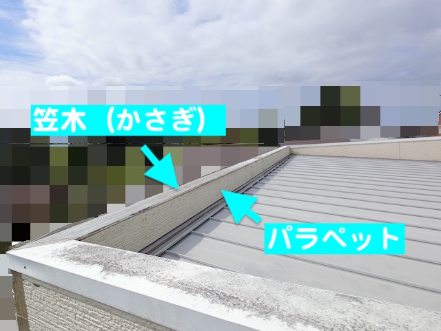 小山市　強風でパラペット笠木が飛散　パラペット解説用の写真