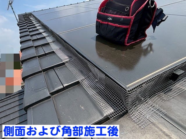 真岡市　太陽光パネルの鳥の侵入防止対策　ネット設置後の写真
