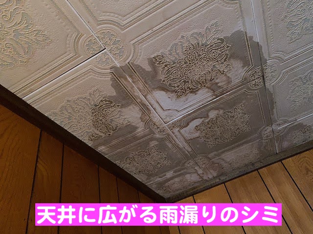 小山市　セメント瓦屋根の雨漏りを調査　天井の雨漏りの写真