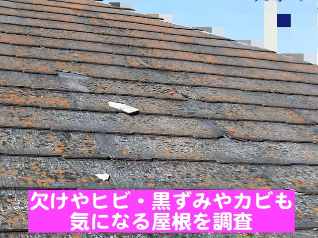 下野市　欠けやヒビが多数ある屋根　高所カメラ調査の写真