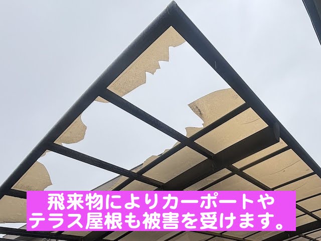 飛来物によるカーポート屋根破損の事例