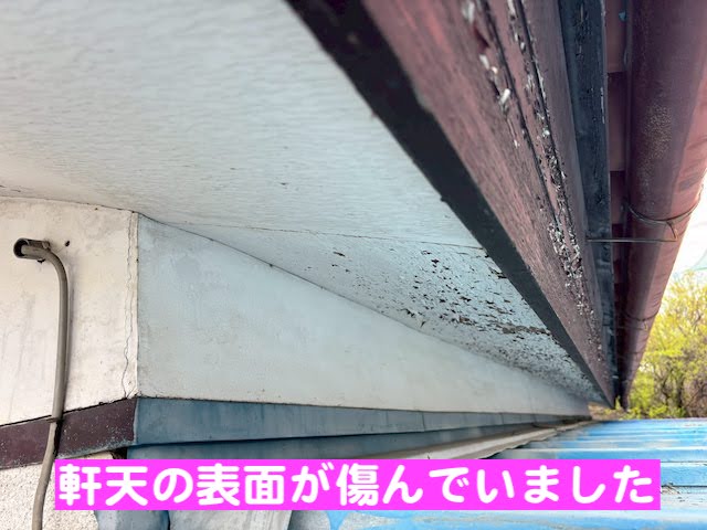 栃木市　瓦屋根の雨漏り対策強化（葺き直し）　軒天の雨漏りの写真