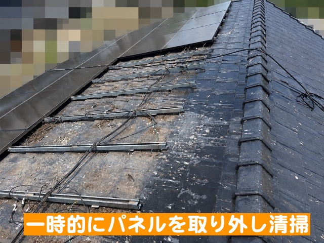 真岡市　太陽光パネルの鳥の侵入防止対策　高圧洗浄前の写真