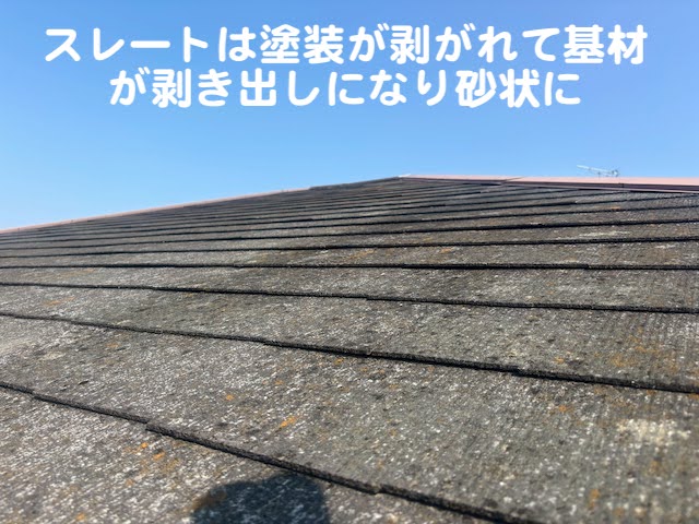 小山市　築35年のスレート屋根調査　塗装が剥がれた表面の写真