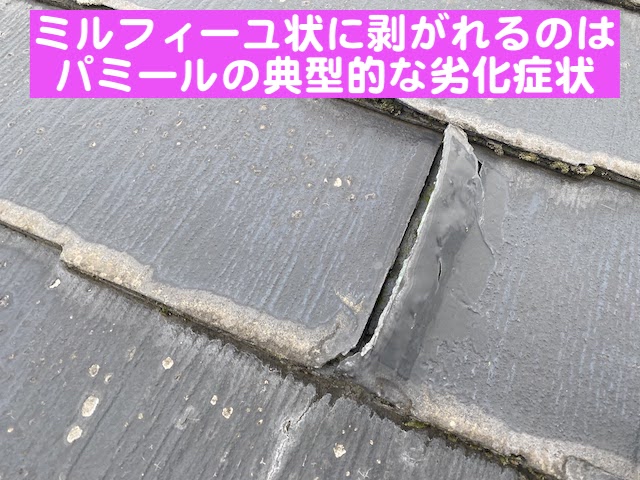 小山市　数年前に塗装した化粧スレート　層状に剥がれたパミールのの写真
