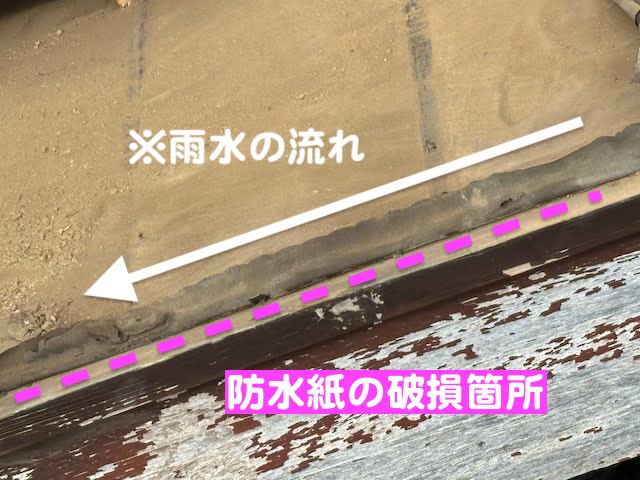真岡市　瓦屋根を葺き直して雨漏り修理　破損していた防水紙の写真