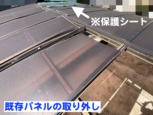 下野市　カーポートのパネルズレ調整・再設置　パネル取り外し作業の写真