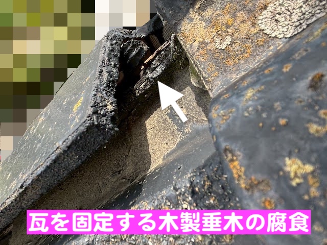 真岡市　モニエル瓦屋根を調査　腐食したケラバ瓦垂木の写真
