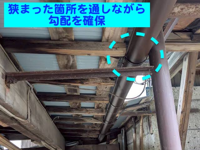 真岡市　倉庫庇屋根の軒雨樋交換　パナソニックアイアン105設置後の写真