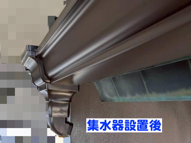 結城市　銅製雨樋の穴あき対策　PC77へ交換　集水器設置後の写真