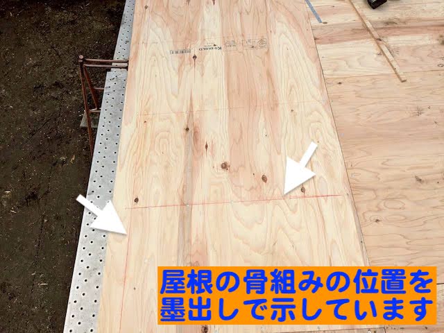 結城市　雨漏り改善のための屋根工事　墨出し作業の写真