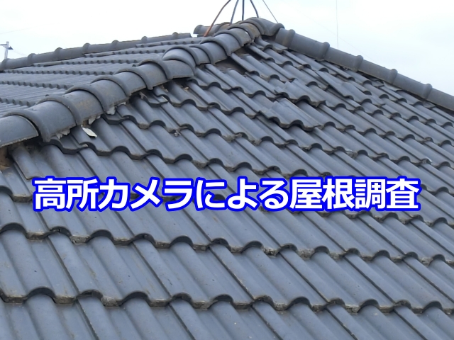 高所カメラで撮影した屋根全体の様子。瓦のズレが散見される