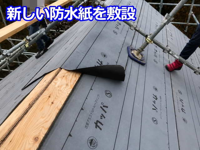 新しい防水紙を敷設