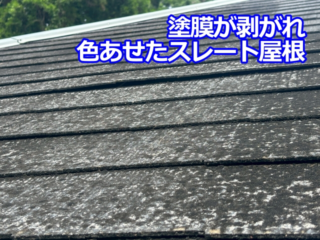 塗膜剥離や色あせが確認できるスレート屋根