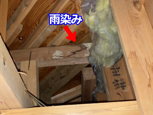 雨漏りは1階屋根と2階の壁際で発生