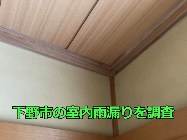 室内の天井には雨漏りによる染み