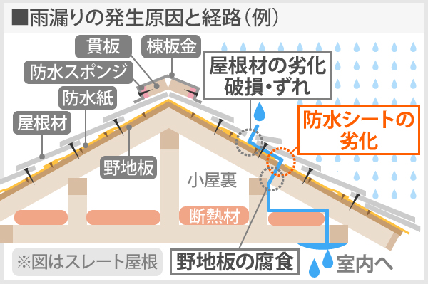 雨漏りのメカニズムの解説図